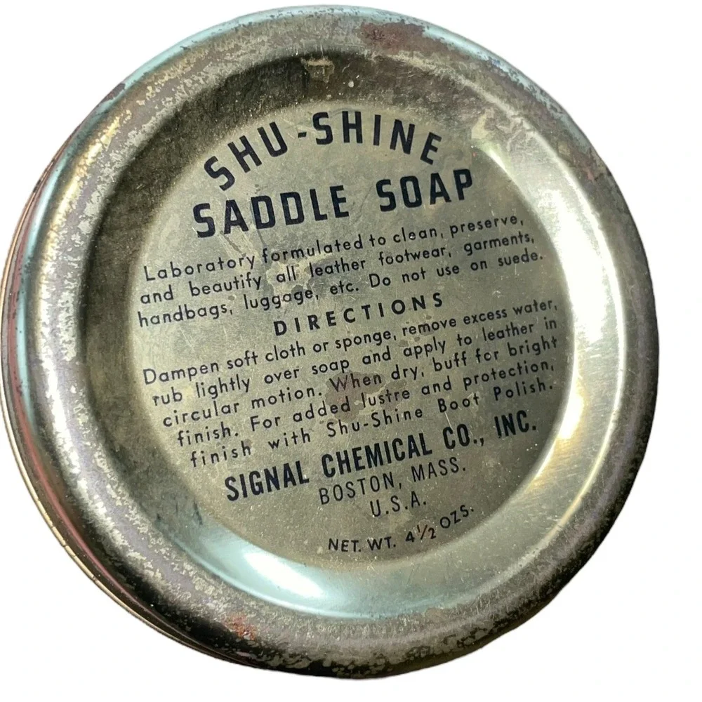 Vintage Shu Shine Saddle Soap Tin‎ English Style Advertising Signal Co Empty